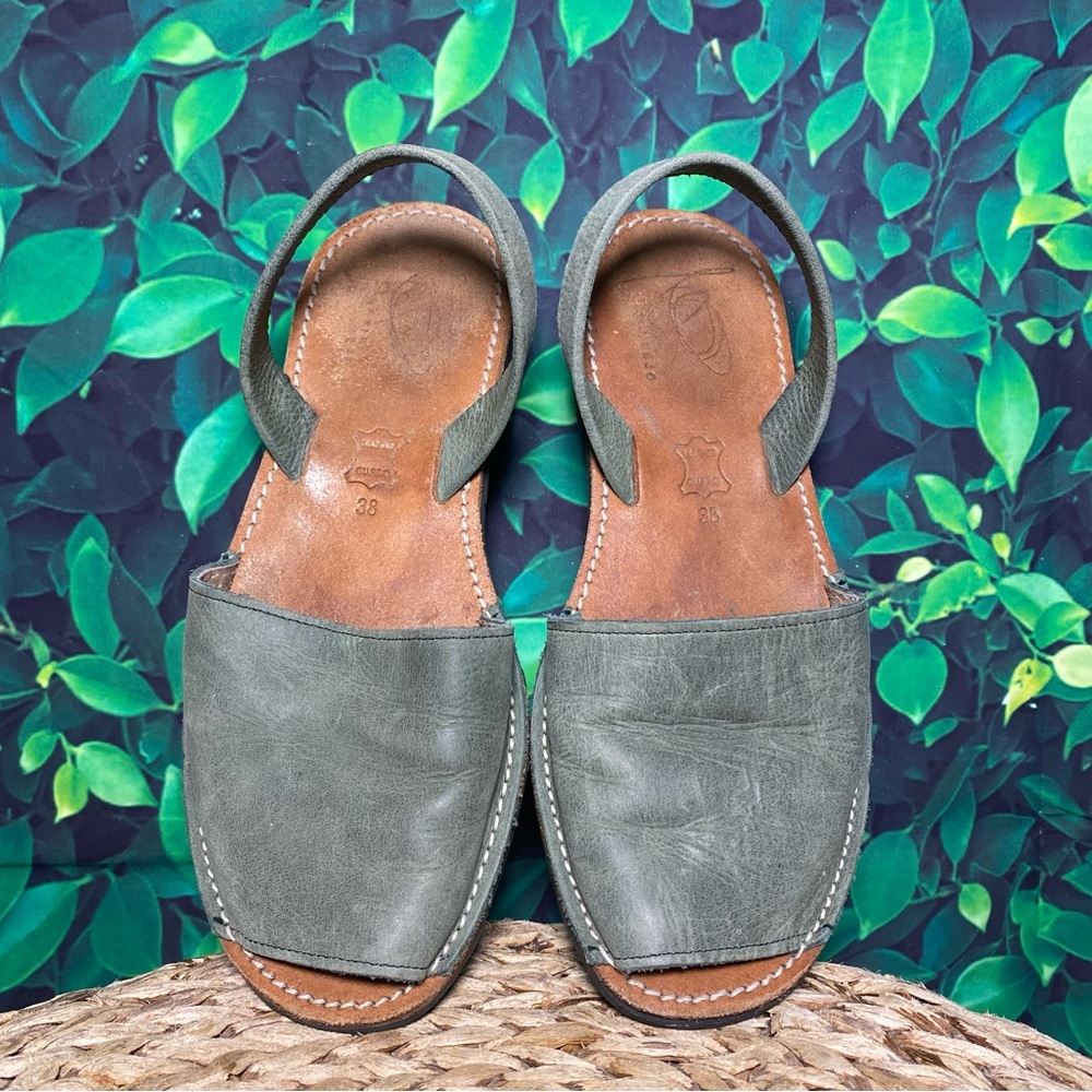 Zero + Maria cornejo green leather sandals peep toe